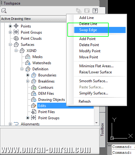 از قسمت Edit در Surface روی Swap Edge کلیک کنید.