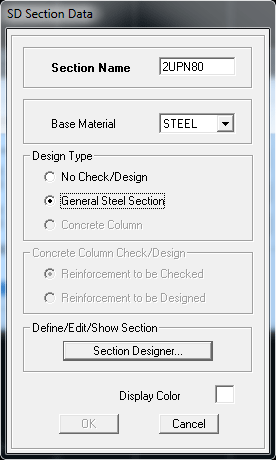 تنظیمات اولیه Section designer جدول را مطابق شکل کامل کنید و روی Section Designer کلیک کنید.